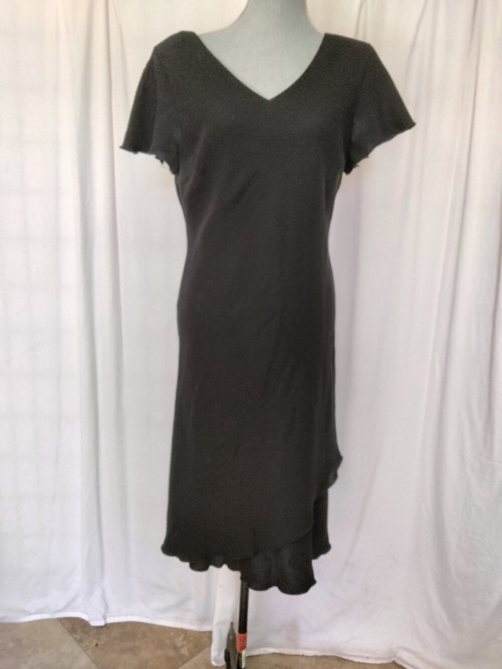 S.L. Fashions Black Dress Scalloped Sleeves And  Asymmetrical Hem size 16